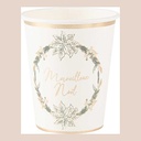 8 gobelets "merveilleux noël" vintage christmas carton blanc, vert anglais et or 255ml