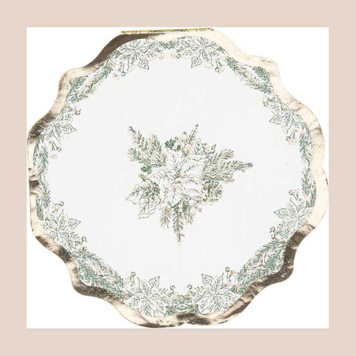 16 serviettes vintage christmas papier blanc, vert anglais et or 32x32cm - 3 plis