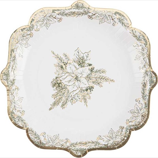 8 assiettes vintage christmas carton blanc, vert anglais et or ø22,5cm