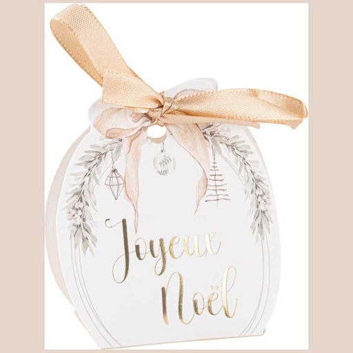 8 contenants "joyeux noël" cocoon christmas, beige et or 7,2x8,5x4cm et ruban satin beige
