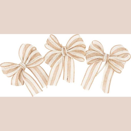 3 nœuds rayés jute beige et crème 8x8,5cm