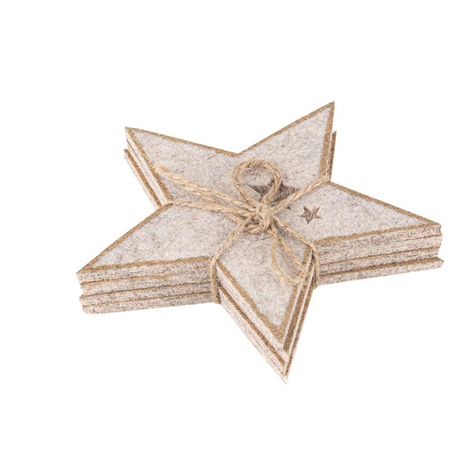 4 étoiles feutrine taupe et or 13x13cm