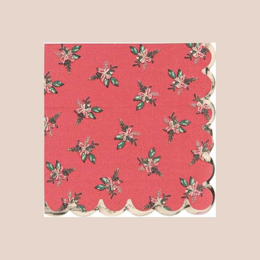 20 serviettes cocktail christmas time papier rouge, vert et or 24x24cm - 3 plis