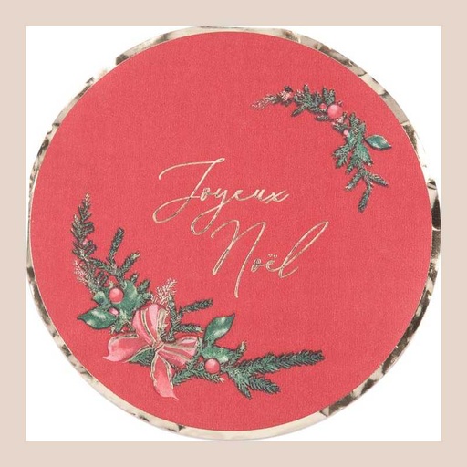 16 serviettes tradition "joyeux noël" christmas time papier rouge, vert et or 32x32cm - 3 plis