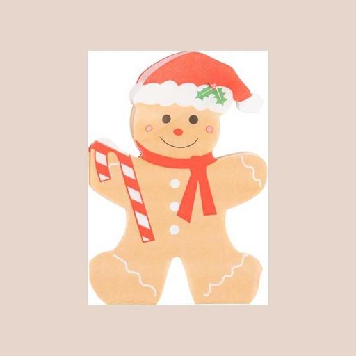 20 serviettes bonhomme de pain d'épices papier beige, rouge et blanc 27,5x19,5cm - 2 plis