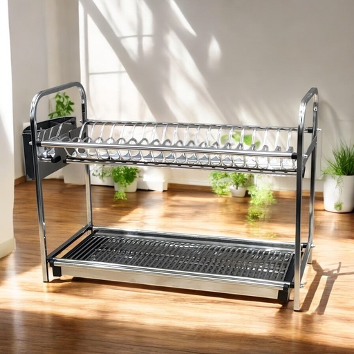 Egoutoire à vaisselle en métal avec un support pour assiettes et un plateau de récupération