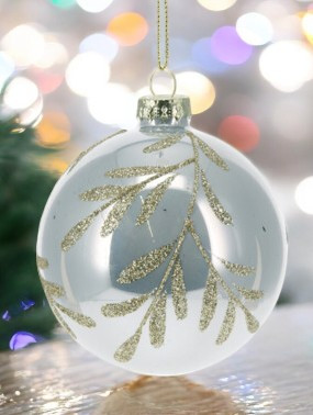 Boule de noel argente feuillage paillette 
