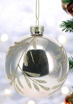 Boule de noel rose gold feuillage paillette 