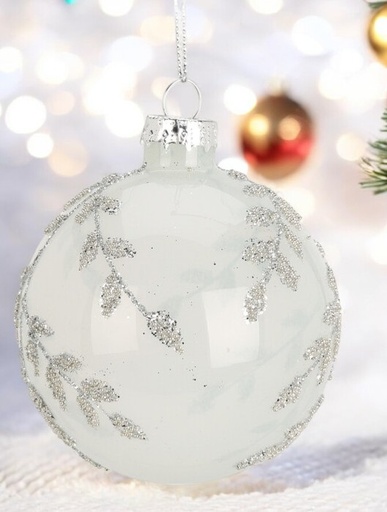 Boule de noël verre blanc de 8 cm