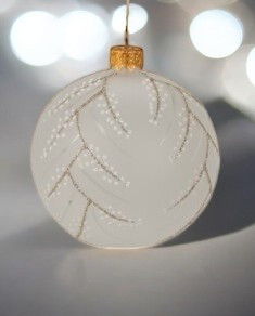 Boule de noël transparent en verre 8 cm matte tige or/blanc 