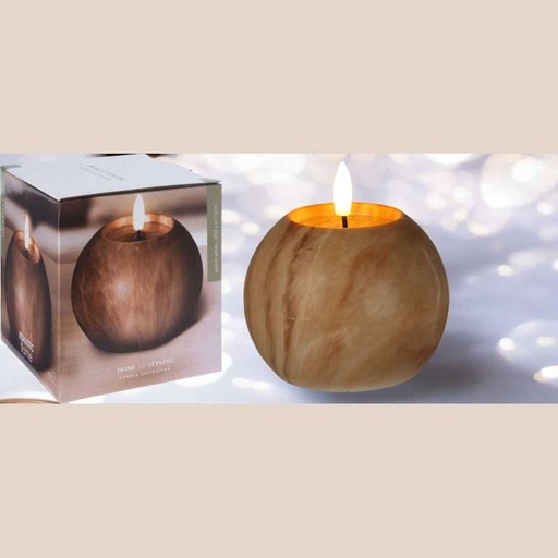 Bougie boule led 10x7.5cm brun