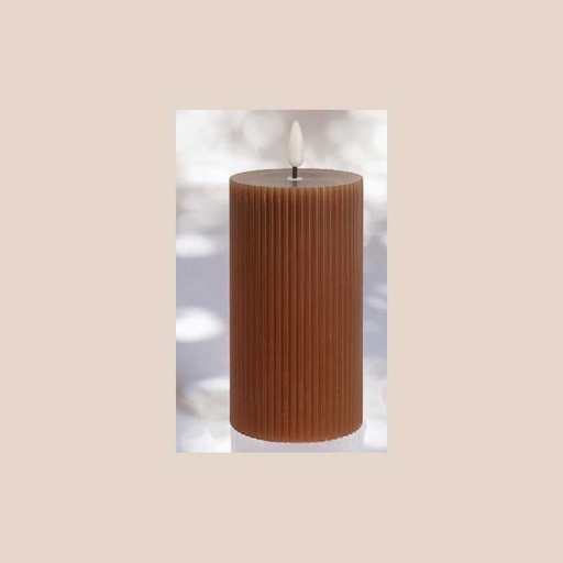 Bougie brune avec led 7x13 cm grand rayure