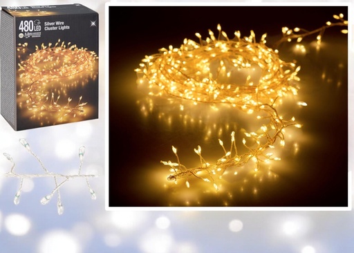 Fil argente 480 led bl chaud