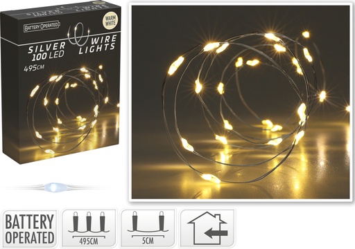 Fil argente 100 led blanc chaud