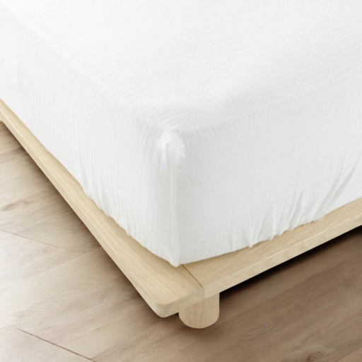 Drap housse 160x200 blanc gaze de coton celestia