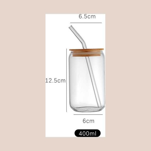 Verre  couvercle bambou avec paille 400ml