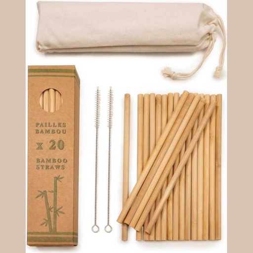 10 pailles bambou+goupillon+poche jutte