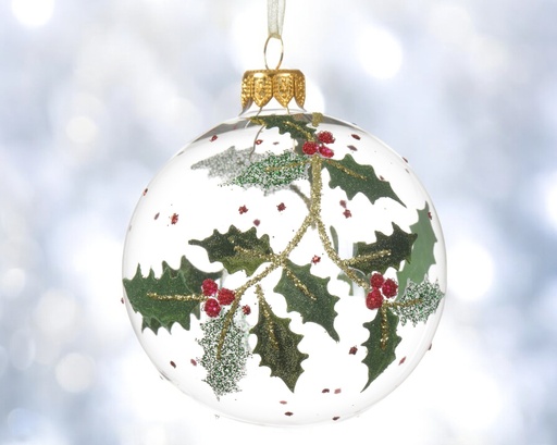 Boule verre translucide houx a/baies 
