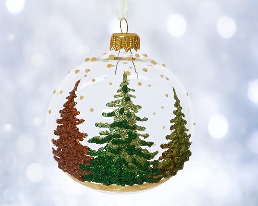Boule verre translucide 3 sapins 