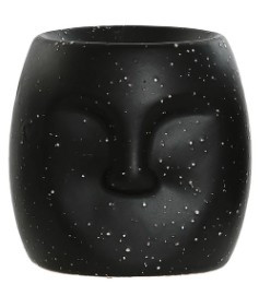 Porte-bougie ceramique face noir - 8x7x8 cm