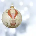 Boule verre email ours dans montgolfiere rouge