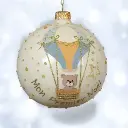 Boule verre email ours dans montgolfiere bleu