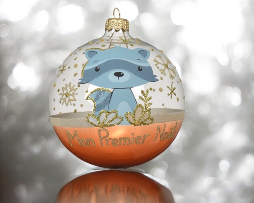 Boule verre transparent animal bleu de la foret 
