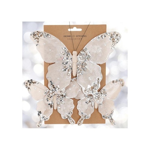 Papillon a clip couleur beige