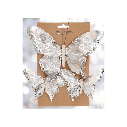 Papillon a clip diamante et argente au milieu