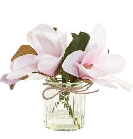  magnolia rose polyester pot en verre 21x20x22,5 cm