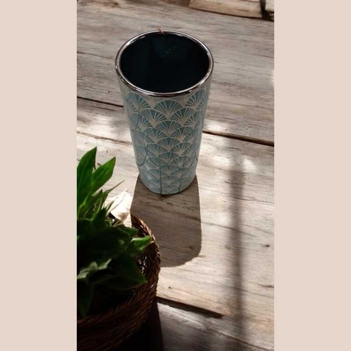 Vase porcelaine 14x14x32 chrome turquoise