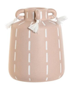 Vase ceramique 12x12x15,2  beige et pompons