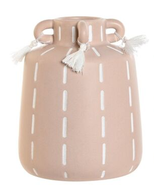 Vase ceramique 12x12x15,2  beige et pompons