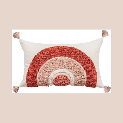 Coussin modern arc tufts beige/rouge 30x50cm