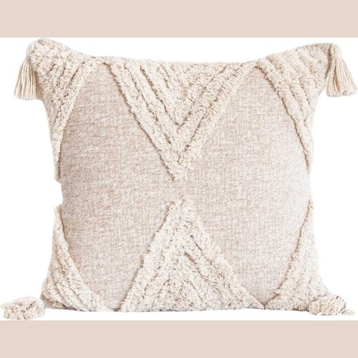 Coussin chiné marron clair pompons 45x45cm