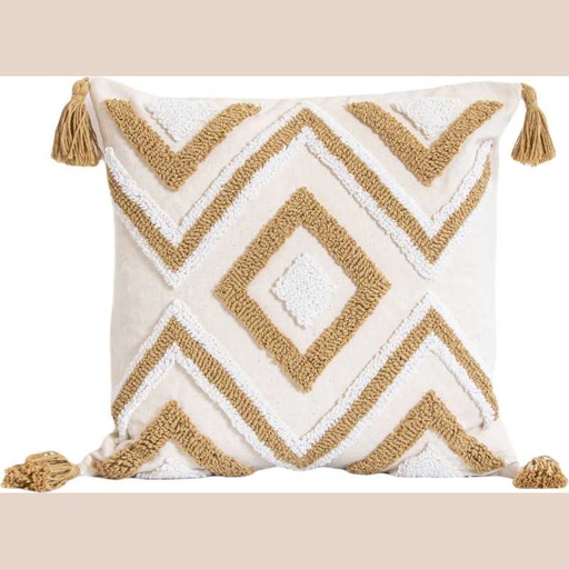 Coussin elegant tufts blanc / marron 45x45cm