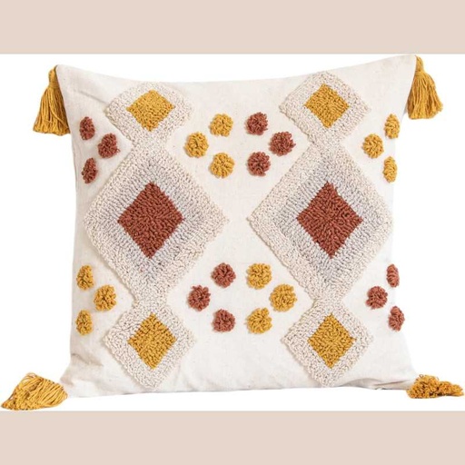 Coussin cozy patterns blanc/marron 45x45cm