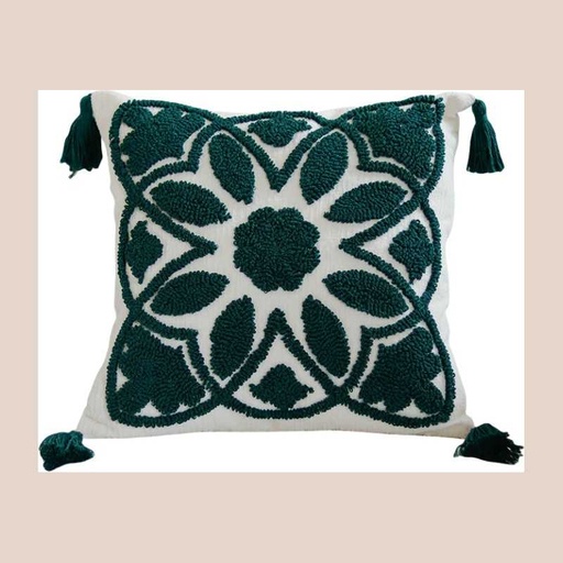 Coussin mandala blanc vert 45x45cm