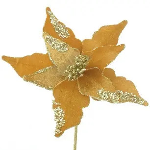  fleurs poinsettia velours dore