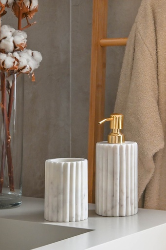 Porte brosse à dent en marbre 8x8x10 naturel blanc