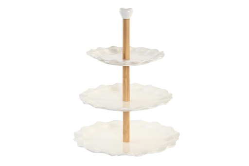 Coupe fruits porcelaine bambou 3 niveaux - 27x27x34 cm