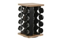 Support noir avec 16 pot a épices en métal bambou 20x20x28 cm