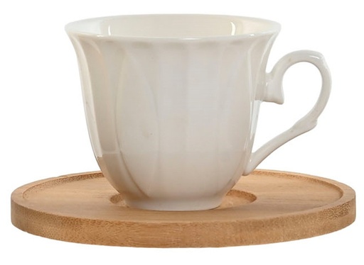 Tasse café en porcelaine + soucoupe en bambou 90ml