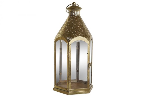 Bougeoir métal verre 23x23x48 doré