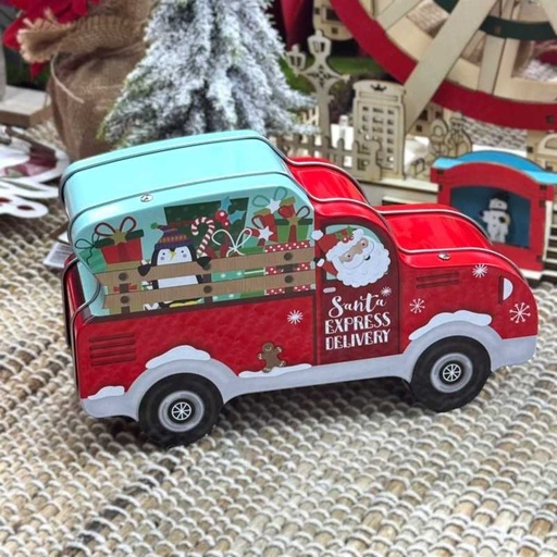 Boite métal camion noel rouge