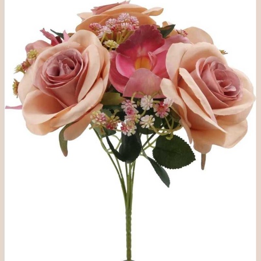 Bouquet roses orchidées coloris vieux rose nude