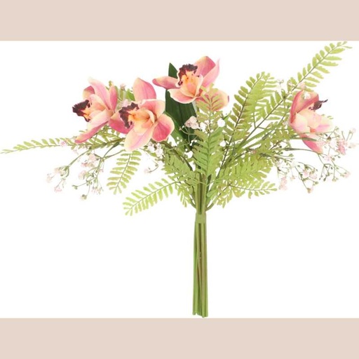 Bouquet orchidee et feuillages coloris fuchsia