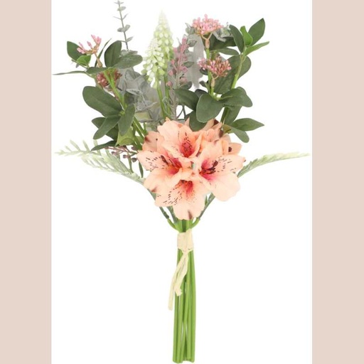 Bouquet lys coloris peche et feuillages