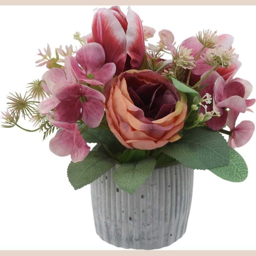 Fleur pot gris tulipe pivoine euca coloris peche rose