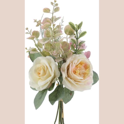 Fleur bouquet rose hortensia euca fougère coloris vert rose et crème